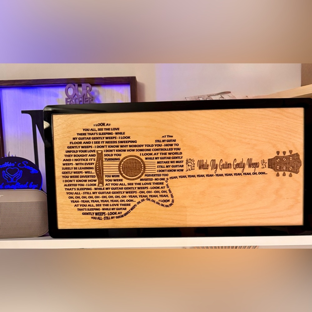 Hand Crafted Engraved Guitar Shaped Song Lyrics on wood your choice of song MTO - Picture 2 of 12